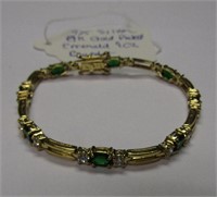 925 Silver 14k Gold Plated Emerald & CZ Bracelet