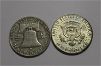 1968 .4 Silver Kennedy & 1961 Franklin Half Dollar