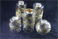 5 Glass Guilded Votive Candleholders