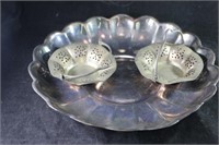 Silver Platter & 2 Metal Baskets with Handles