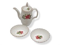 Royal Adderly Poinsettia Teapot and Bowls