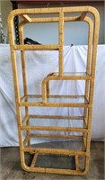 Vintage Cane Etagere Shelf w/ glass tops