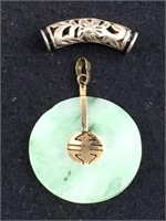 14k gold jade pendant & Hawaiian plumeria bead