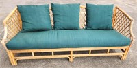 Vintage Rattan Sofa w/ Forrest Green Cushions