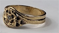 14K gold & diamond plumeria ring size 6