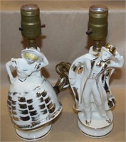 Vtg Pair Ceramic Lady & Gentleman Small Lamps