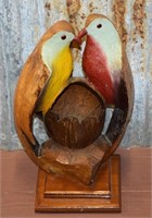 Vtg Carved Guam Folk Art Lovebirds Coconut Statue