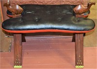 Vtg Red & Black Leather Carved Camel Saddle Seat