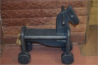 Handcrafted Primitive Blue-Grey Wood Ride-on Horse