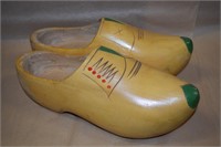 Vtg Carved and Painted Wood Dutch Shoes 12.25L