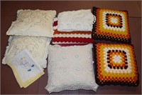 Vtg/Antique Handmade Afghan Pillows + Linens