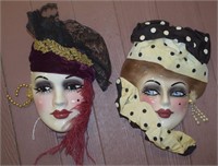 (2) Unique Creations Clay Deco Lady Wall Masks