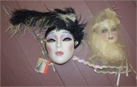 (2) Unique Creations Clay Deco Lady Wall Masks