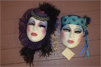 (2) Clay Art Deco Lady Wall Masks Avg 8" Long
