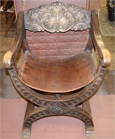 Antique Carved Savonarola Dante X Form Chair