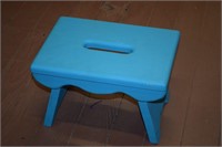 Vtg Turquoise Painted Wooden Handled Stool
