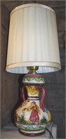 Vtg Italian Painted Ceramic Pictorial Table Lamp