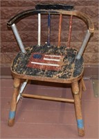 Primitive Painted USA Flag Child's Armchair 14.5"w