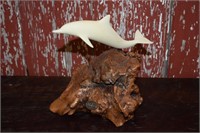 John Perry Dolphin on Wood Base Statue 7.5"