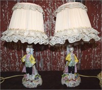 Vtg Victorian Style Porcelain Figural Table Lamps