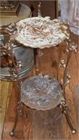 (2) Etched Brass 2-Tier Floral Motif Plant Stand