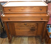 Antique Pine Low Profile Writing Desk w/ Storage