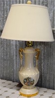 Vtg Victorian Scene Ceramic Table Lamp 23.5"tall