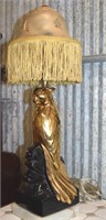 Vtg Gold & Black Pottery Tropical Bird Table Lamp