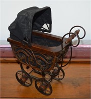 Decorative Wood & Metal Small Stroller/Pram 9.5"
