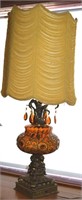 Vtg Amber Glass w/ Prisms Cherubs Motif Table Lamp