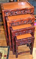 4pc Carved Wood Nesting Tables Set 19x13.5x27