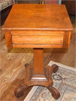 Antique Drawered Pedestal Table w/ Scrolled Legs
