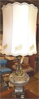 Hollywood Regency Brass/Marble/Glass Table Lamp