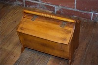 Vintage Small Wooden Handled Sewing Box 12.5w