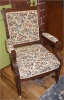 Antique Eastlake Carved Wood Upholstered Chair