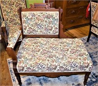 Antique Eastlake Carved Upholstered Settee Bench