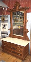 Antique Eastlake Mirrored Marble 3 Drawer Dresser
