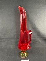 Mid Century Viking Art Glass Red Vase 17"t