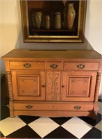 Antique tiger oak buffet storage cabinet
