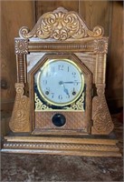Antique Mantel clock , pressed oak 1890s wood case