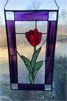 Red tulip flower stained glass sun catcher