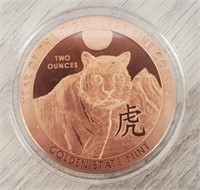 Two Ounce Copper Tiger Round