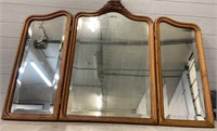 Vintage Tri-Fold Wood Beveled Mirror