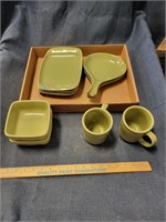 Green Longaberger Pottery Plates Dishes Mugs
