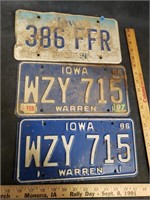 3 IA License Plates 1980s & Newer