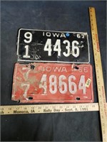 2 Iowa 1960s Vintage License Plates