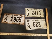 3 Vintage IA 1960s License Plates