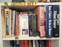 Shelf of Books to include Tom Clancy, French,