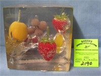 Fruit decorated Lucite paperweight