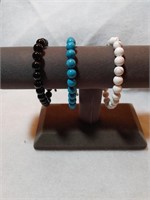 Blue & White Howlite, Black Onyx Bracelet Set